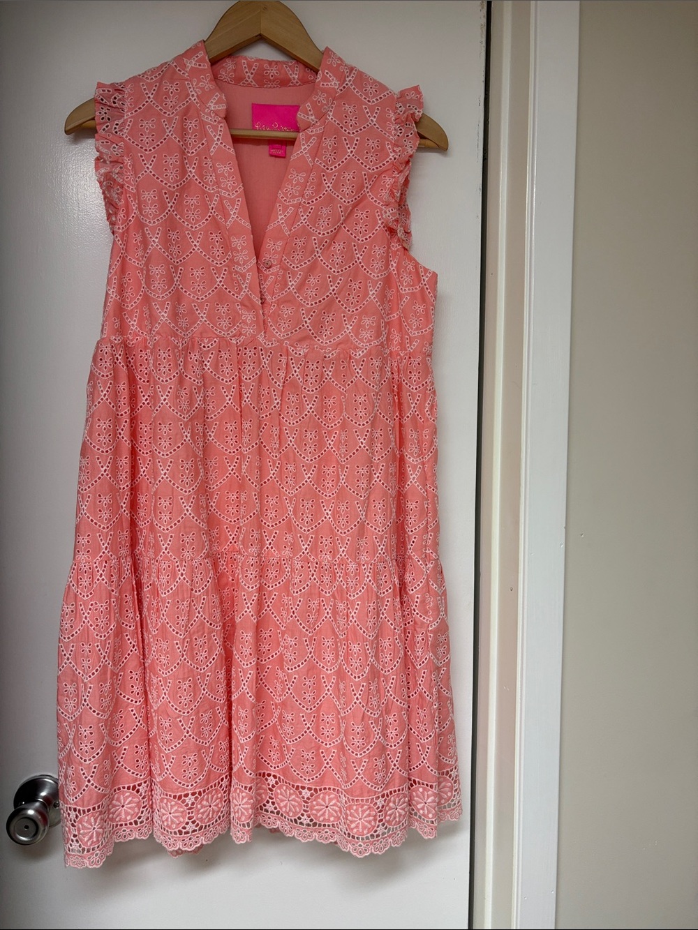 Lilly Pulitzer Coral Eyelet Ruffle Mini Dress